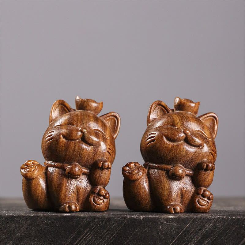 Nimara Ritual Mini Green Sandalwood Ingot Lucky Cat Carved Peace Desk Decorations