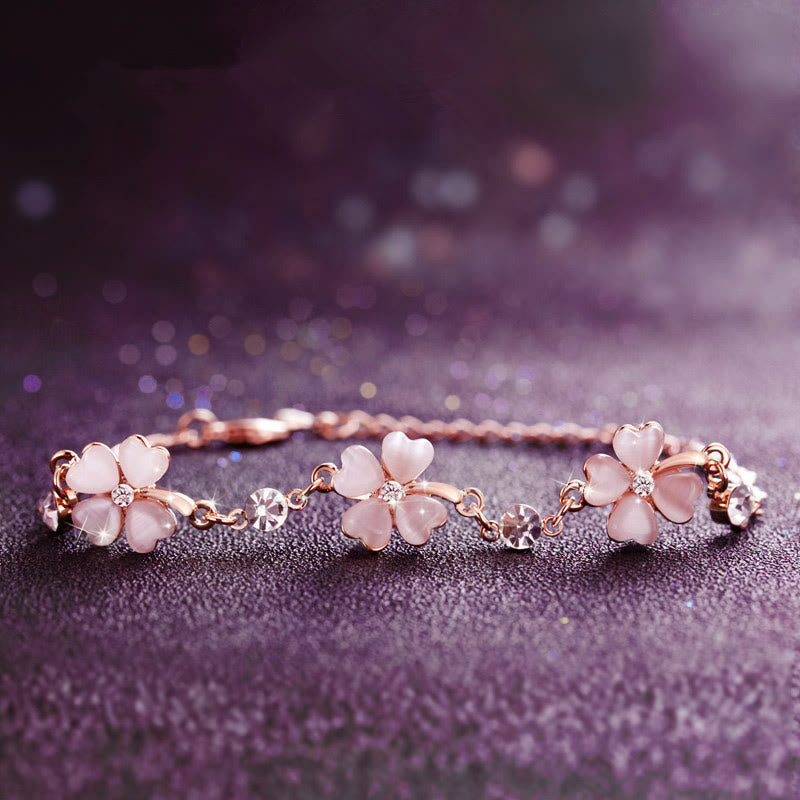 Nimara Ritual Pink Crystal Four Leaf Clover Love Chain Bracelet