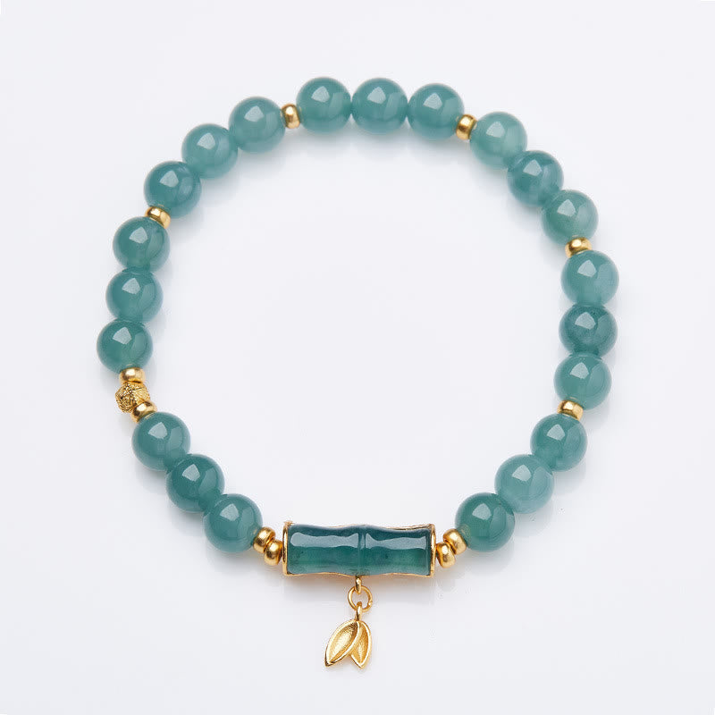 Nimara Ritual 925 Sterling Silver Plated Gold Natural Green Jade Bamboo Charm Luck Bracelet