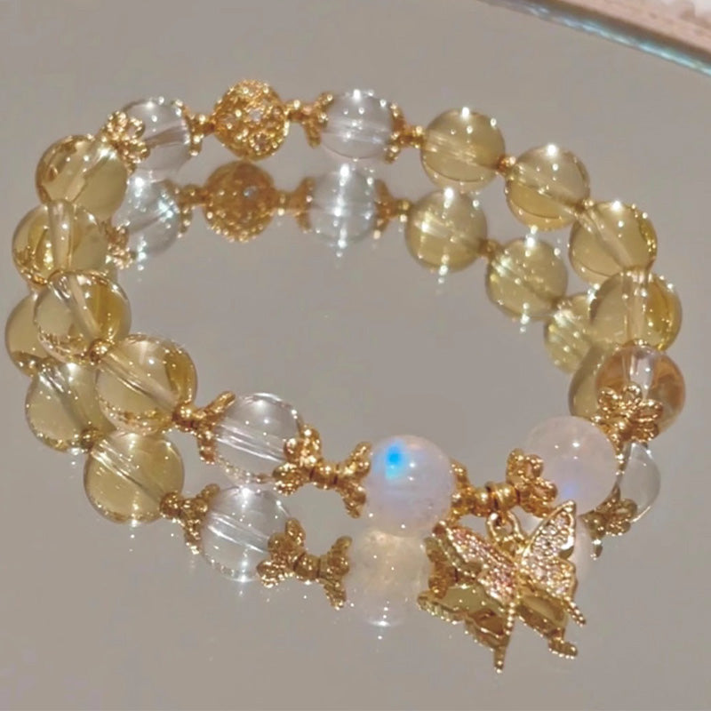 Nimara Ritual Citrine Moonstone Butterfly Charm Prosperity Protection Bracelet