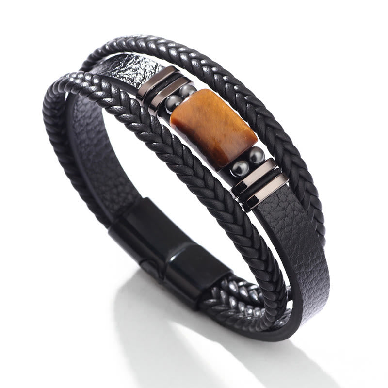 Nimara Ritual Tiger Eye Power Magnetic Buckle Multilayered Leather Bracelet