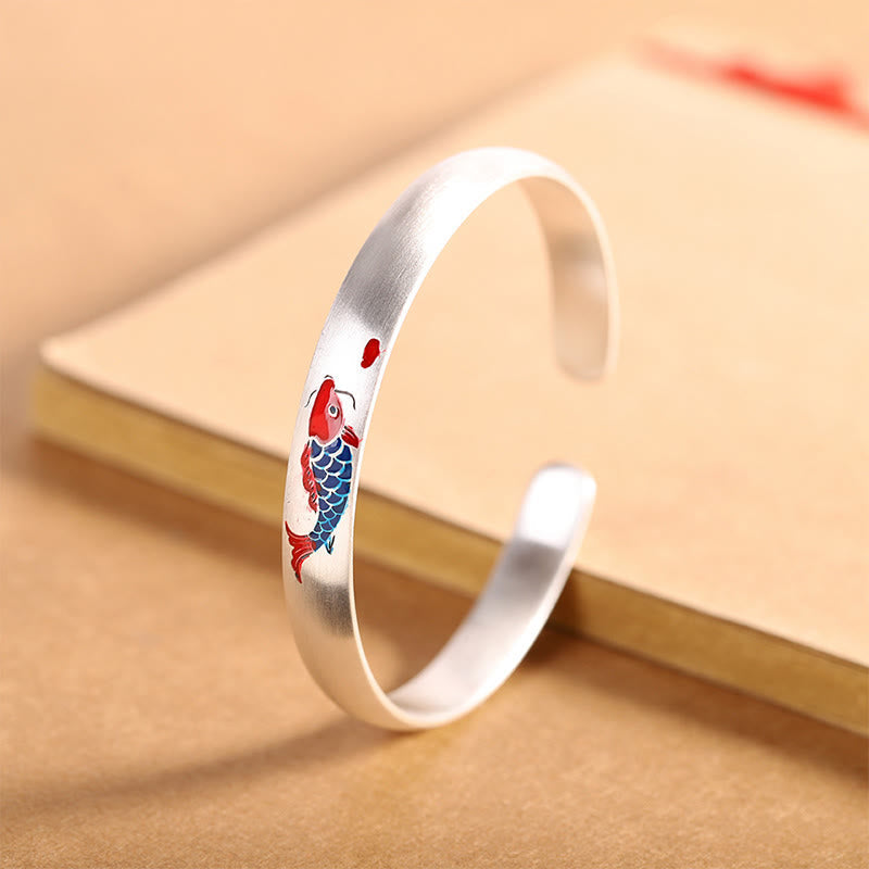 Nimara Ritual 999 Sterling Silver Koi Fish Luck Cuff Bracelet Bangle