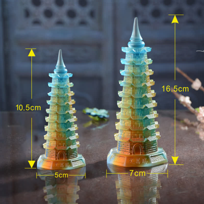 Nimara Ritual Feng Shui Wenchang Tower Handmade Liuli Crystal Pagoda Art Piece Luck Home Office Decoration