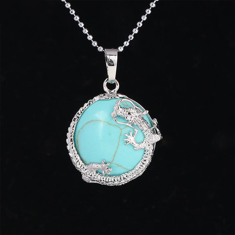Nimara Ritual Chinese Dragon Natural Quartz Crystal Healing Energy Necklace Pendant