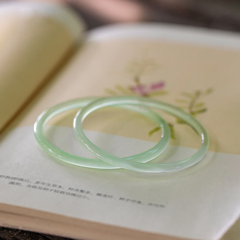 Nimara Ritual Natural Green Chalcedony Strength Courage Cuff Bangle Bracelet