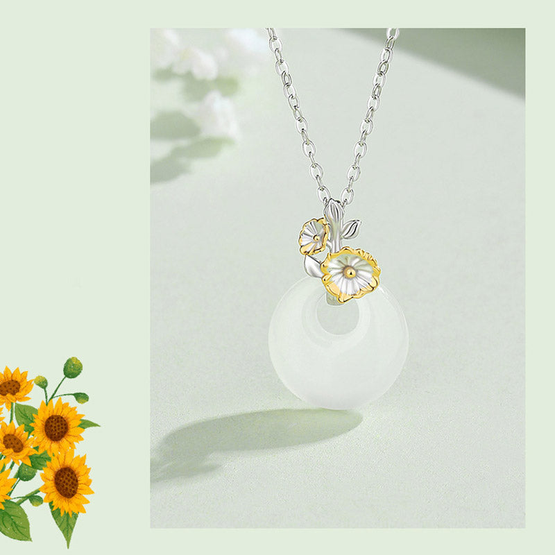 Nimara Ritual 925 Sterling Silver Round Chalcedony Twelve Months Flower Harmony Necklace Pendant