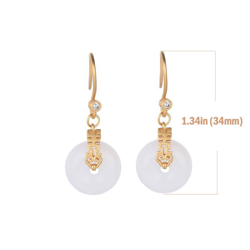 Nimara Ritual White Jade Double Happiness Fortune Earrings