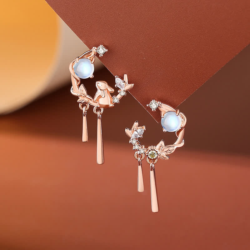Nimara Ritual 925 Sterling Silver Year of the Rabbit Moonstone Moon Flower Pattern Necklace Pendant Bracelet Earrings