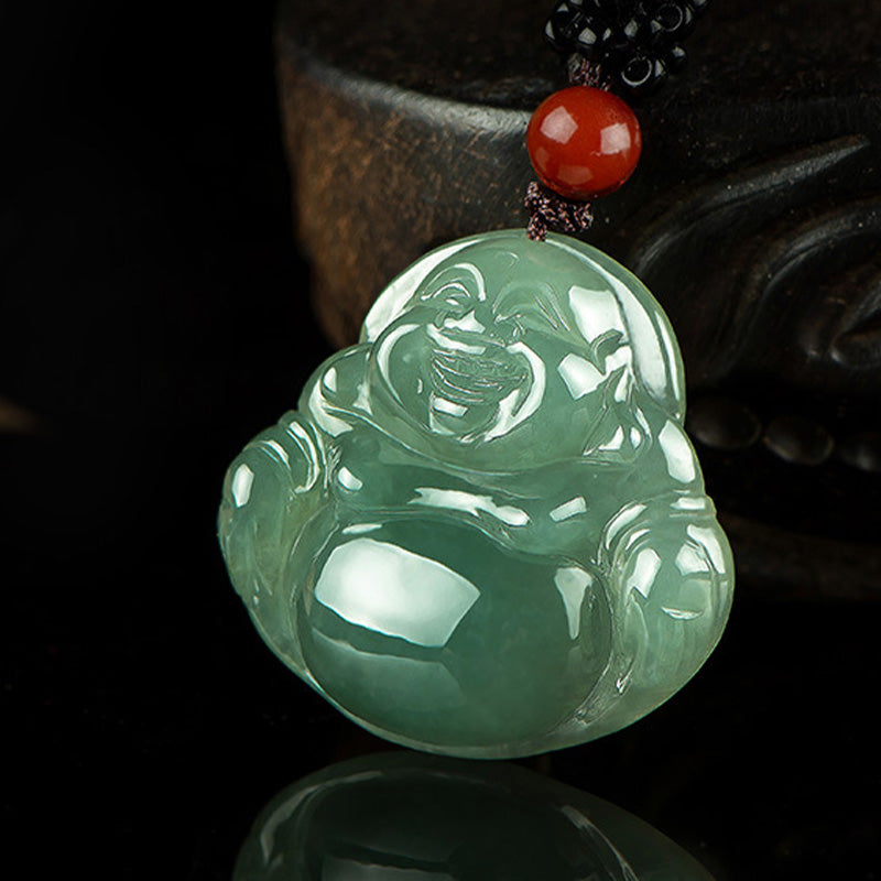 Nimara Ritual Laughing Buddha Jade Abundance String Necklace Pendant