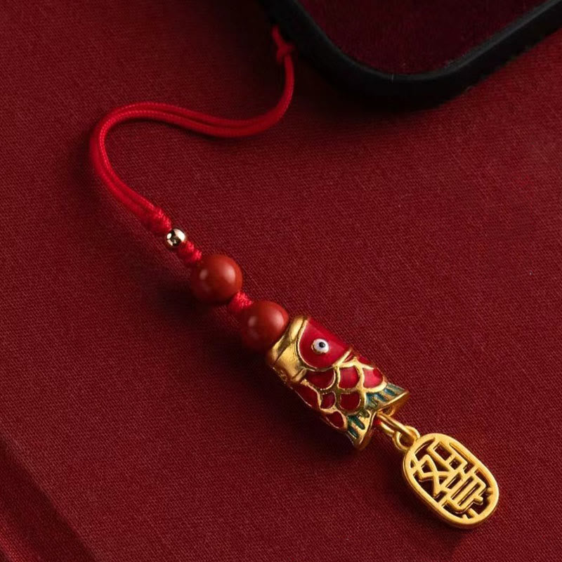 Nimara Ritual Koi Fish Cinnabar Attracting Wealth Wish Ruyi Charm Luck Phone Hanging Decoration