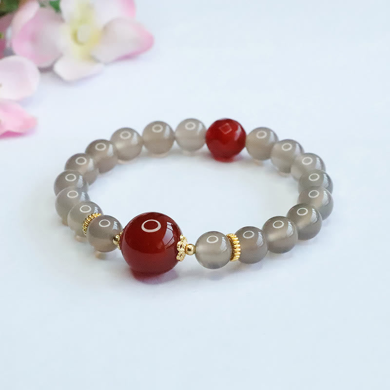 Nimara Ritual Natural Gray Chalcedony Red Agate Harmony Bracelet