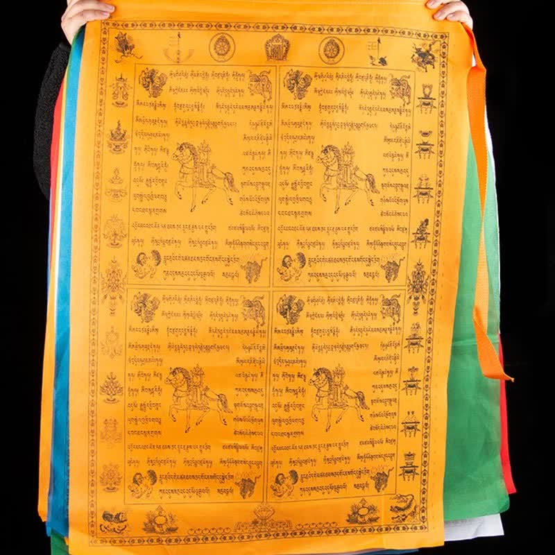 Nimara Ritual Tibetan 5 Colors Windhorse Happiness Auspicious Outdoor Prayer Flag