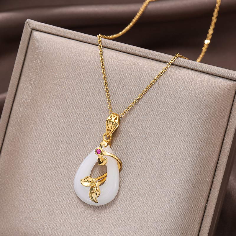 Nimara Ritual Jade Oval Pattern Blessing Fortune Necklace Pendant
