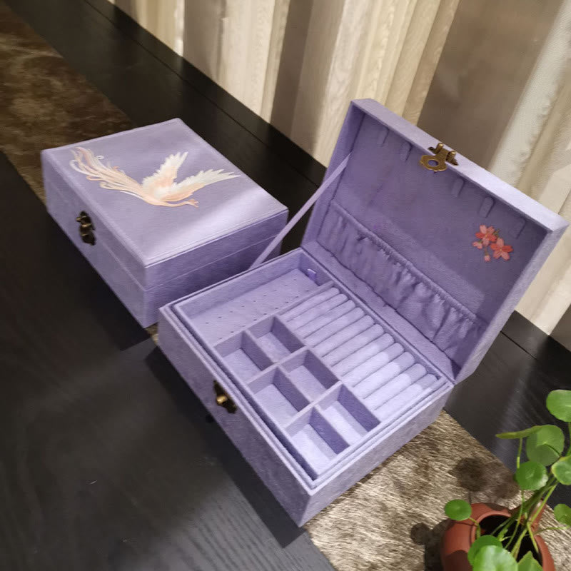 Nimara Ritual Purple Phoenix Jewelry Box Organizer Two-Layer Jewelry Storage Box Flannel Box