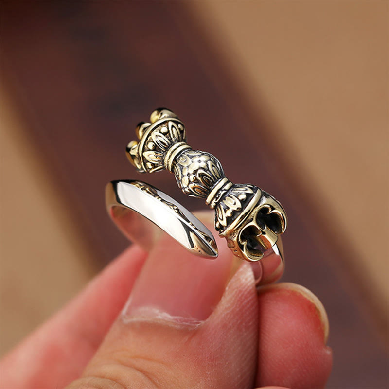 Nimara Ritual Tibetan Dorje Vajra Engraved Design Copper Luck Wealth Adjustable Ring