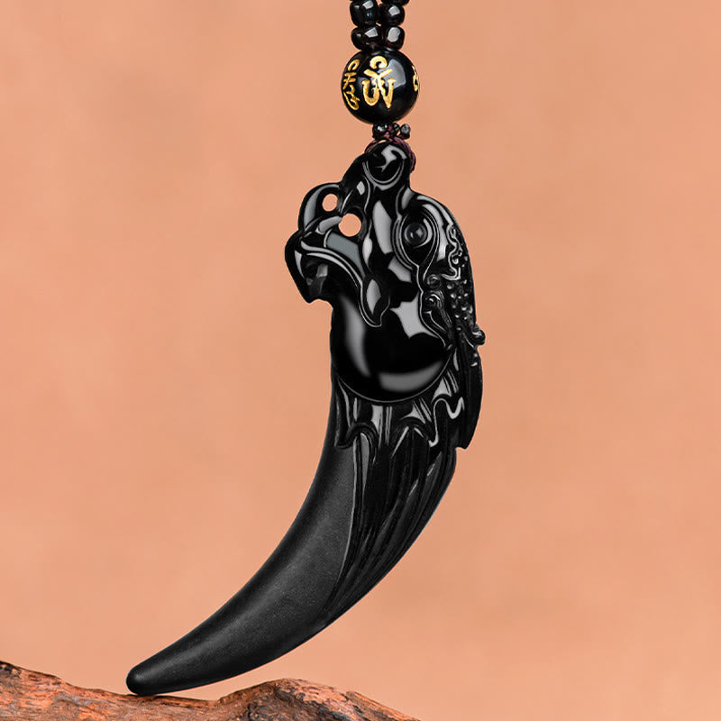 Nimara Ritual Natural Black Jade Chinese Zodiac Dragon Tooth Pattern Protection Necklace Pendant