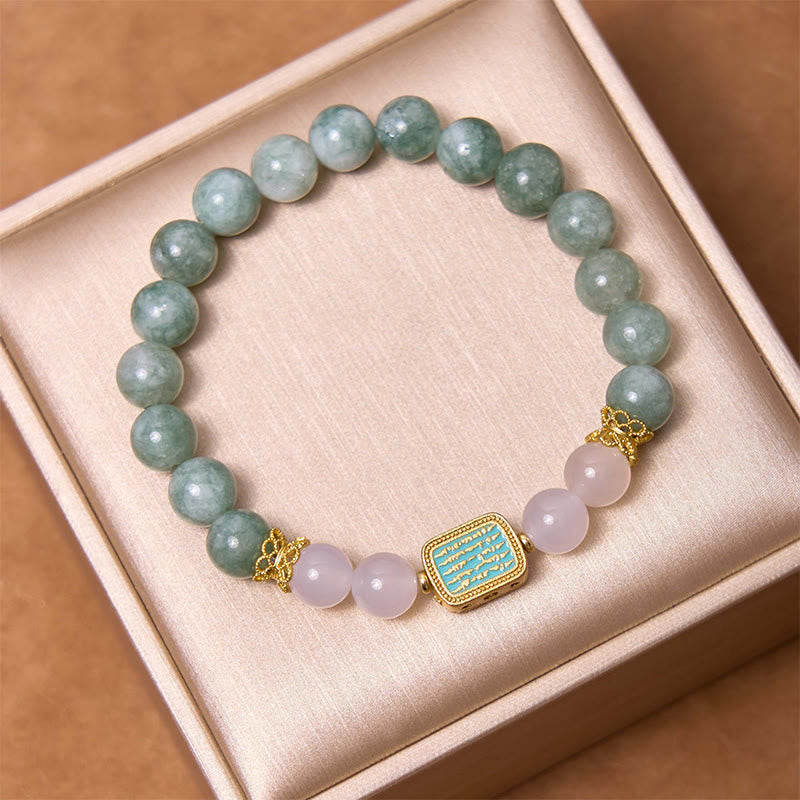 Nimara Ritual Natural Green Jade White Agate Five Scriptures Abundance Bracelet