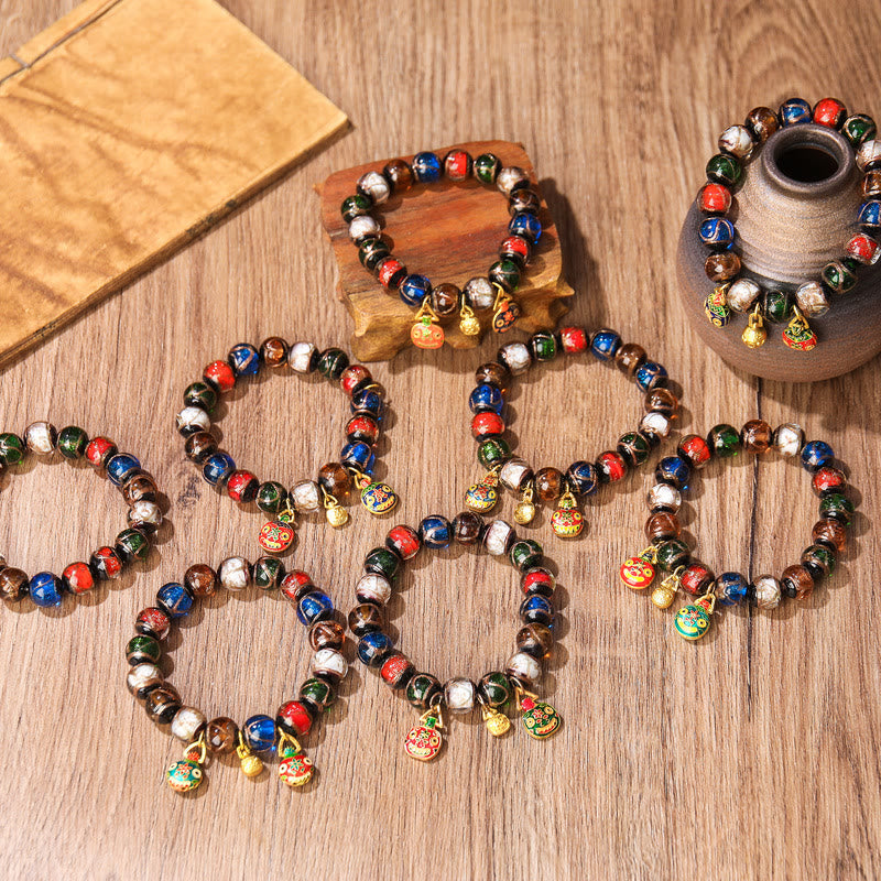 Nimara Ritual Five Elements Gold Swallowing Beast Family Charm Liuli Glass Bead Luck Bracelet