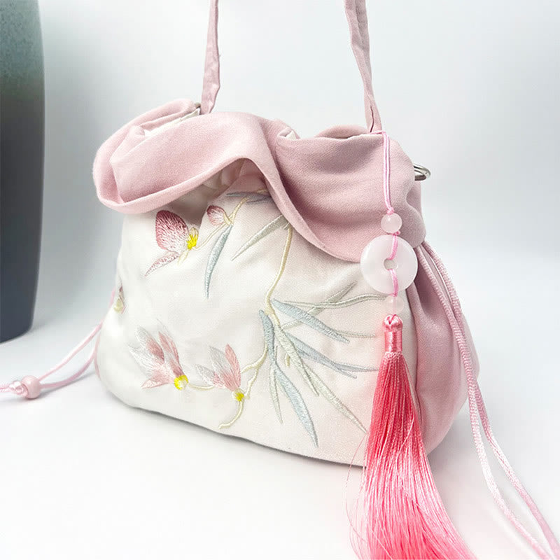 Nimara Ritual Suzhou Embroidery Camellia Magnolia Peony Lotus Silk Tote Crossbody Bag Shoulder Bag Handbag