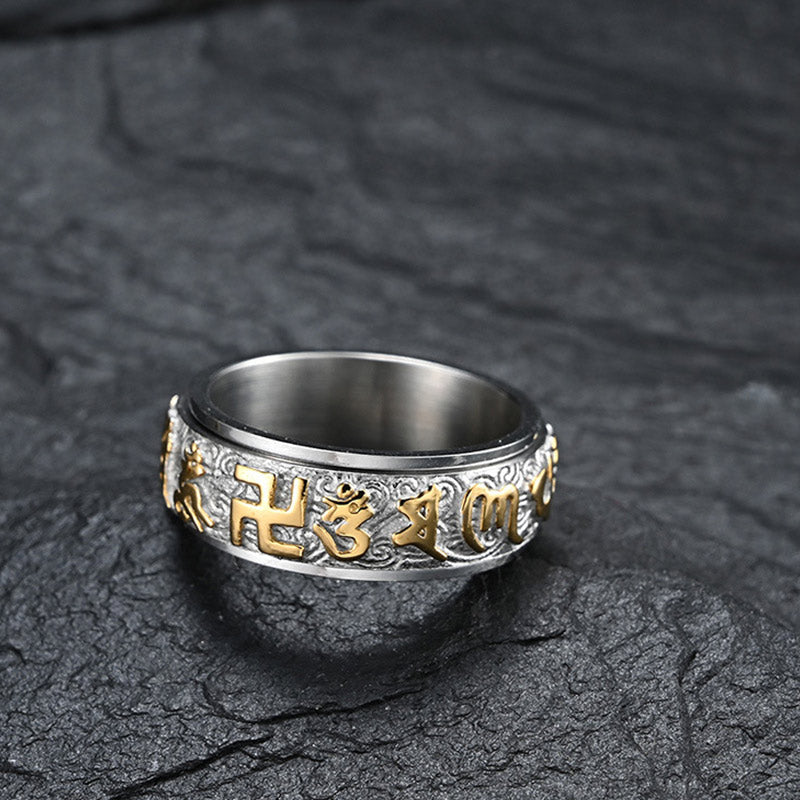 Nimara Ritual Om Mani Padme Hum Balance Calm Titanium Steel Ring