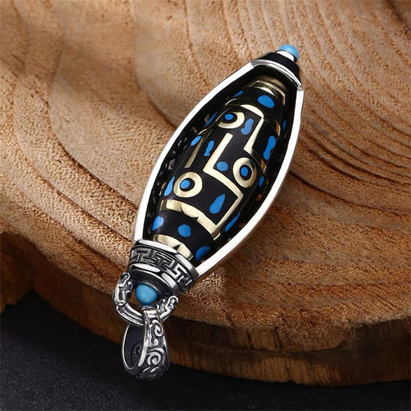 Nimara Ritual Tibetan Om Mani Padme Hum Nine-Eye Dzi Bead Pattern Peace Purity Rotatable Necklace Pendant
