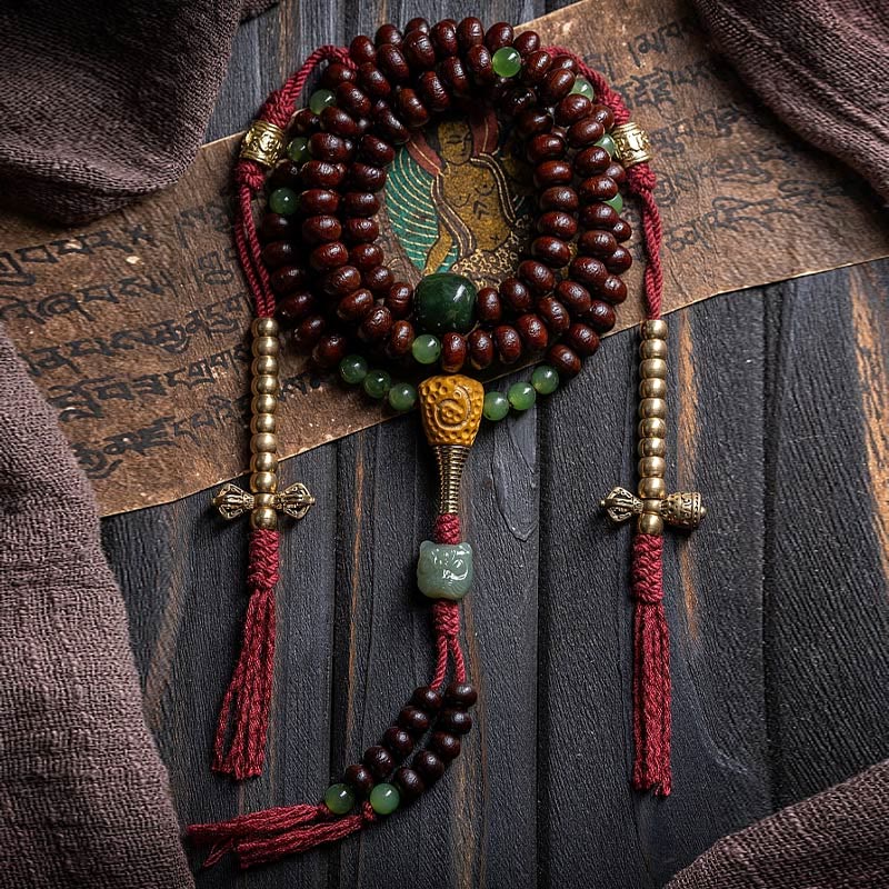 Nimara Ritual Natural Tibet 108 Mala Beads Purple Bodhi Seed Hetian Cyan Jade Copper Dorje Peace Bracelet