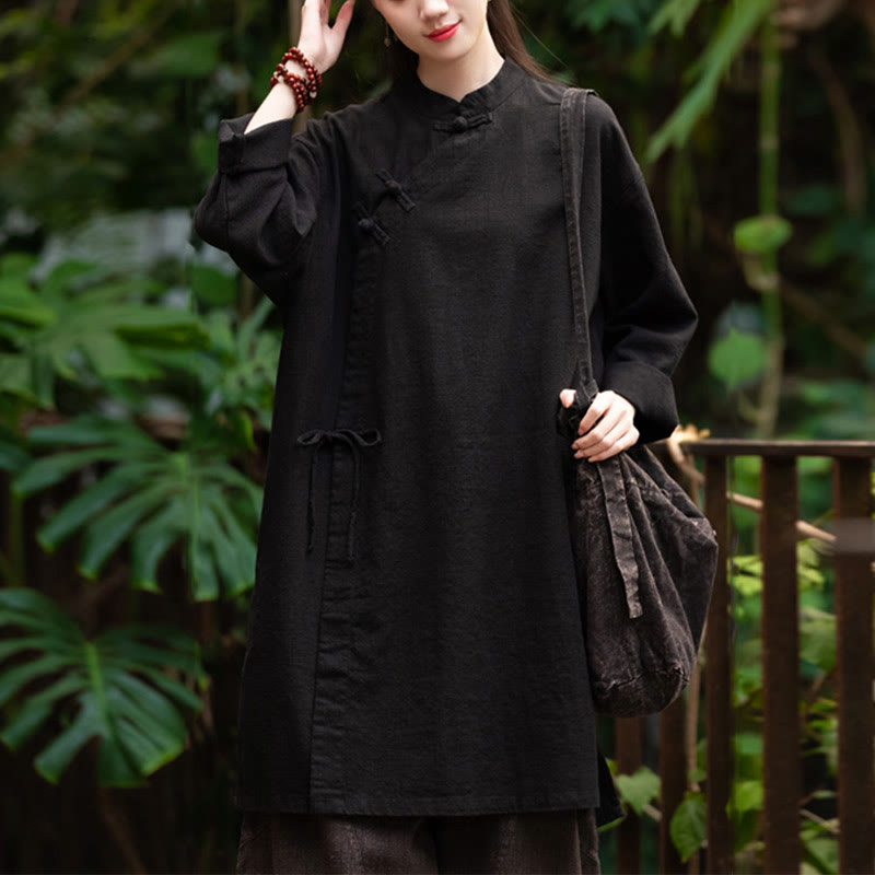 Nimara Ritual Vintage Cotton Linen Blouse Women Long Sleeve Shirt Chinese Hanfu Top