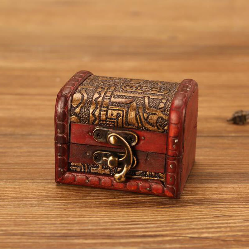 Nimara Ritual Retro Small Wood Jewelry Box Lotus Golden Grape Copper Coin Daffodil Grass Flower Jewelry Storage Box