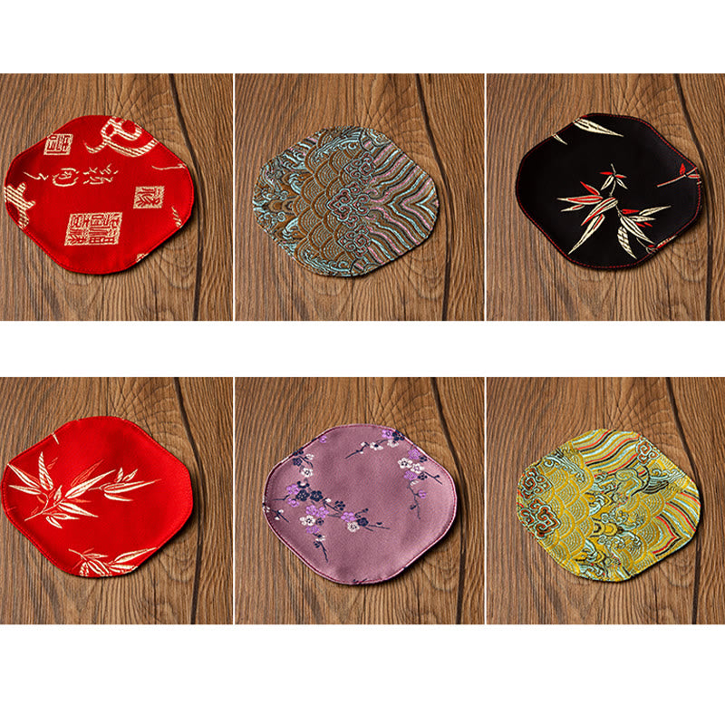 Nimara Ritual Sea Wave Bamboo Plum Blossom Brocade Embroidery Cup Mat Pad Tea Cup Coaster Kung Fu Tea Mat
