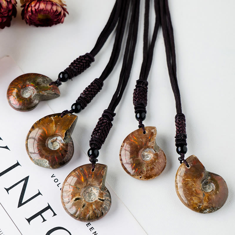 Nimara Ritual Natural Ammonite Fossil Snail Pattern Meditation Healing Necklace Pendant