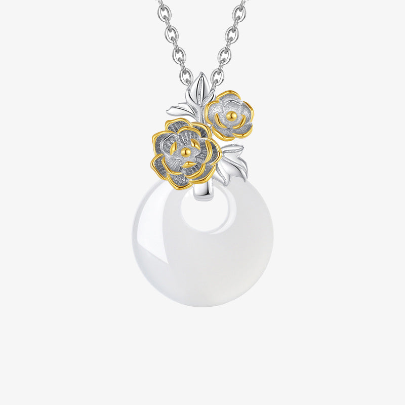 Nimara Ritual 925 Sterling Silver Round Chalcedony Twelve Months Flower Harmony Necklace Pendant