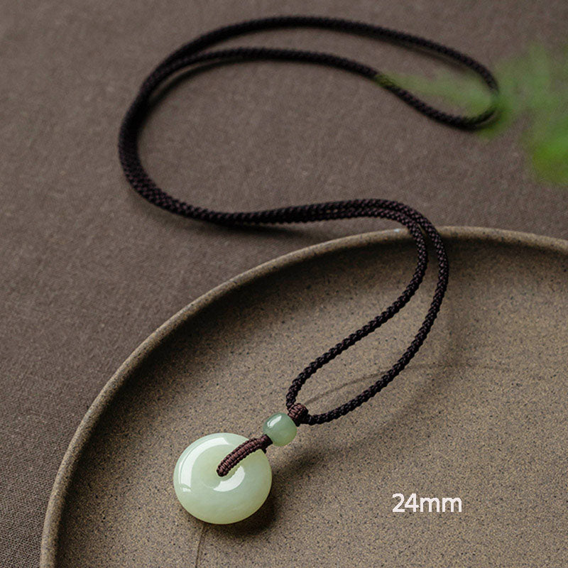 Nimara Ritual Natural Round Jade Peace Buckle Luck Prosperity Necklace Pendant