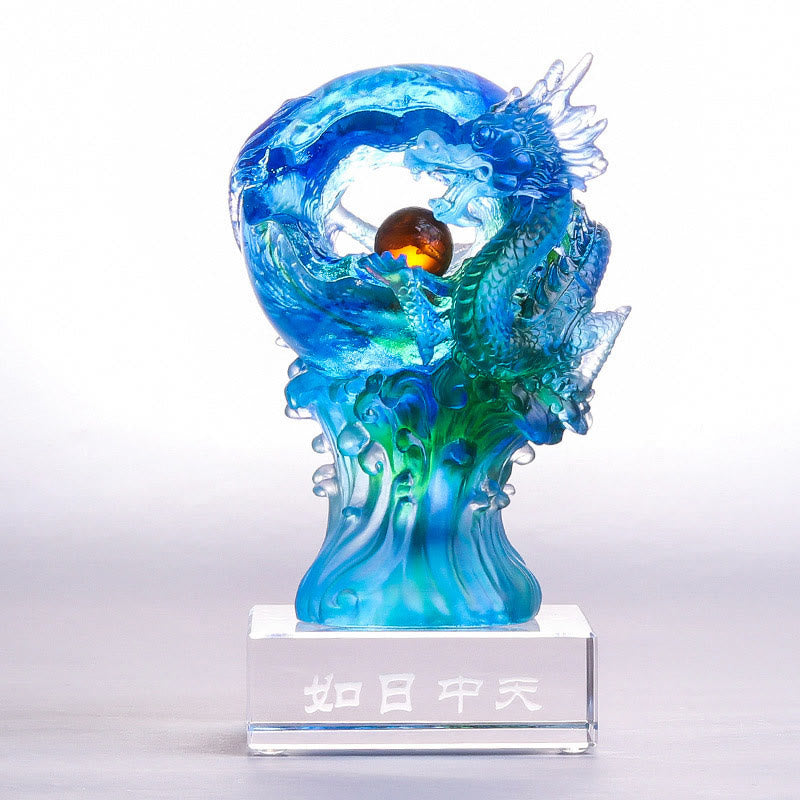 Nimara Ritual Handmade Azure Dragon Liuli Crystal Art Piece Success Protection Home Office Decoration