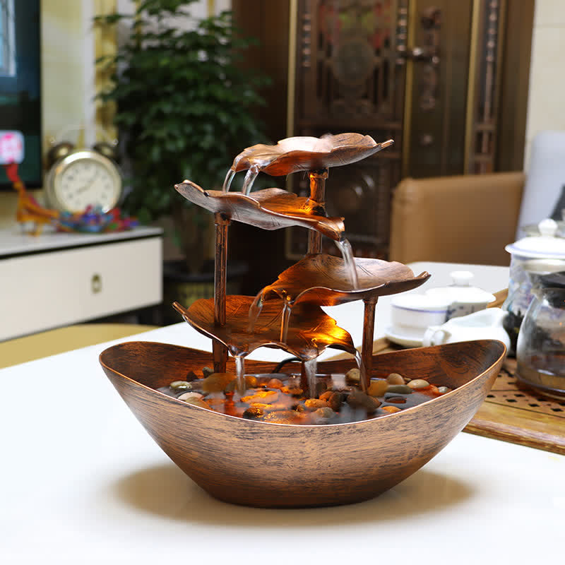 Nimara Ritual Lotus Leaf Shaped Waterfall Fountain Tabletop Ornaments With LED Light Home Office Desktop Decoration