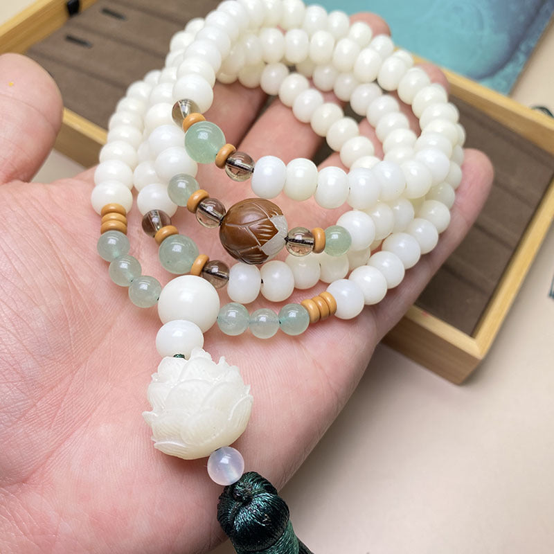 Nimara Ritual White Bodhi Seed Mala 108 Beads Protection Bracelet