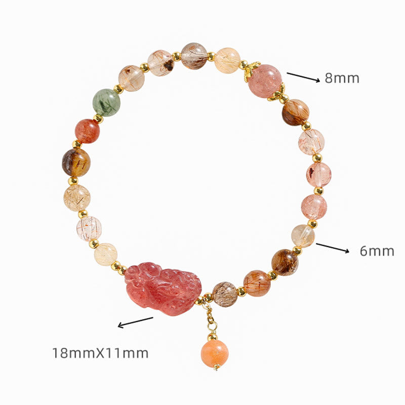 Nimara Ritual Natural Rutilated Quartz Strawberry Quartz PiXiu Wealth Bracelet