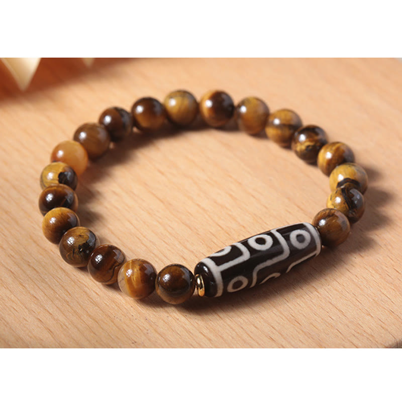 Nimara Ritual Tibetan Tiger Eye Tourmaline Nine-Eye Dzi Bead Protection Bracelet