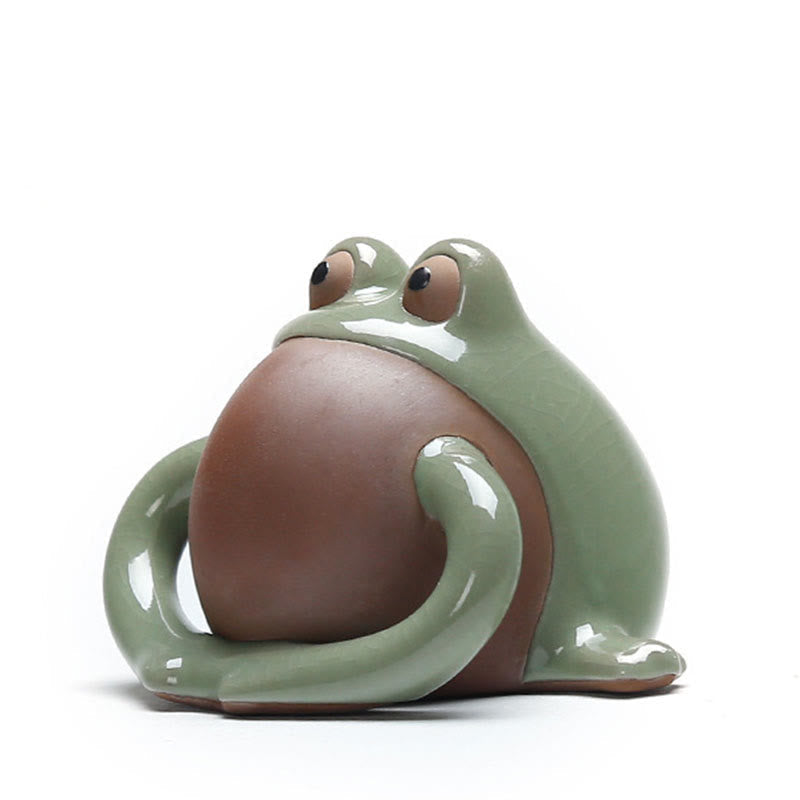 Nimara Ritual FengShui Wealth Lucky Cute Frog Ceramic Tea Pet Figurine Decoration