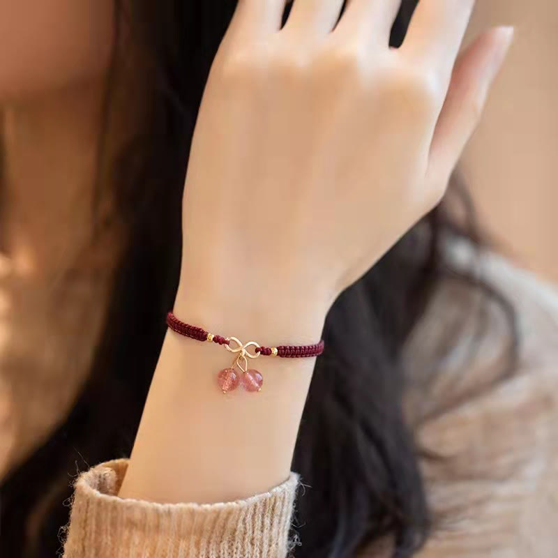 Nimara Ritual Natural Strawberry Quartz Amethyst Green Phantom Bead Positive Bracelet