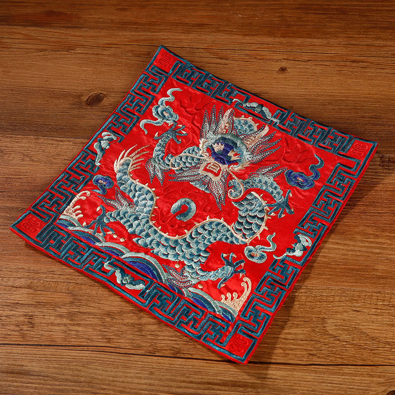 Nimara Ritual Crane Phoenix Dragon Kirin Embroidered Cup Mat Pad Tea Cup Coaster Square Kung Fu Tea Mat