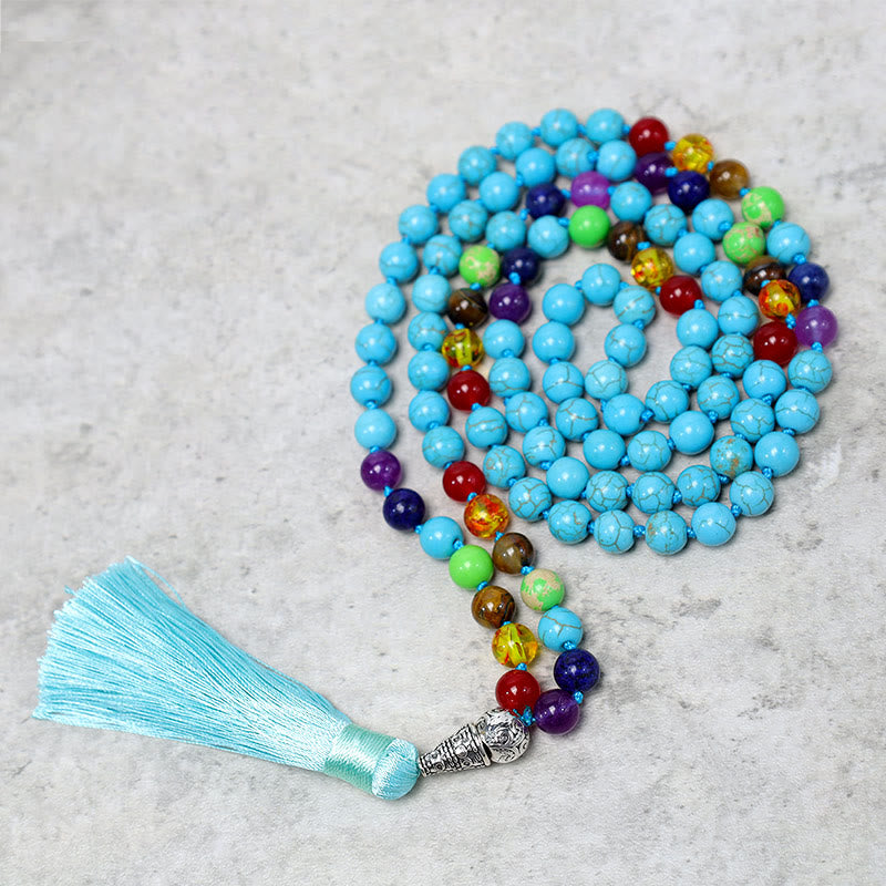 Nimara Ritual 108 Mala Turquoise Beads Yoga Meditation Prayer Beads Necklace