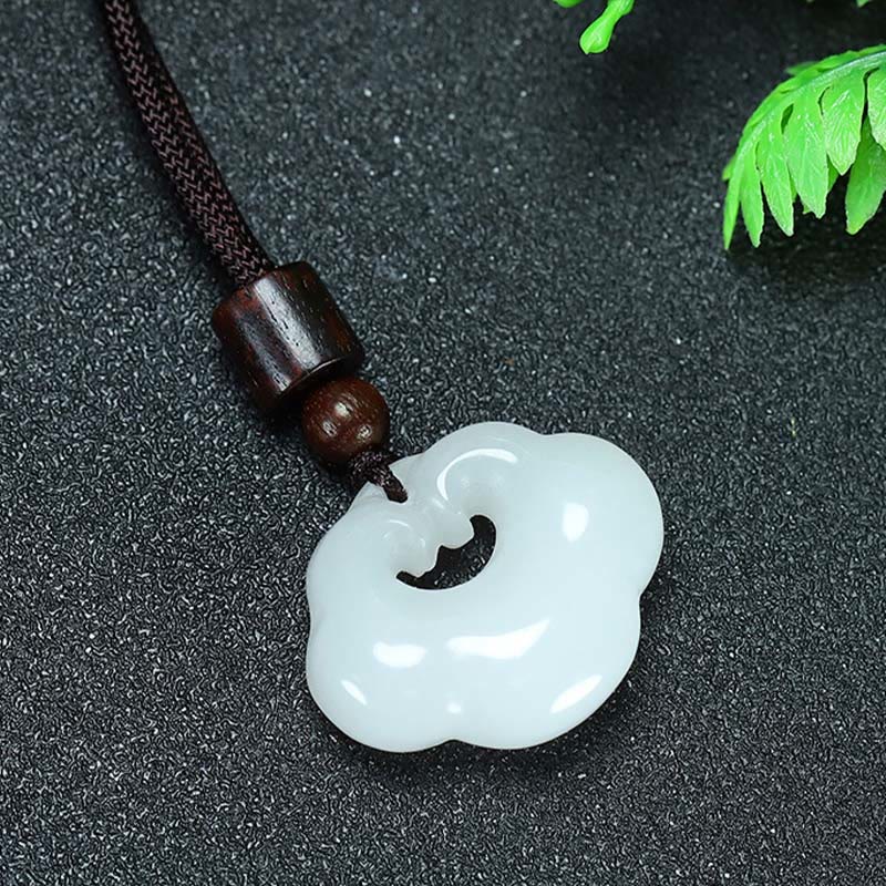 Nimara Ritual Tianshan Jade Golden Silk Jade Chinese Lock Charm Abundance Necklace Pendant