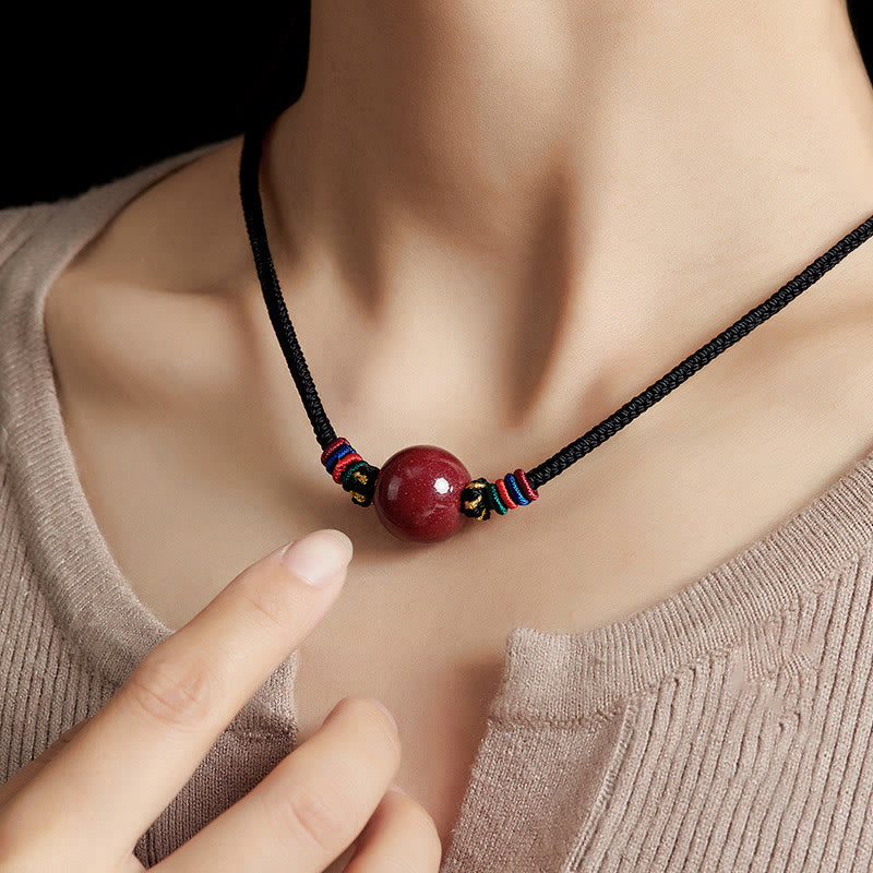 Nimara Ritual Cinnabar Bead Blessing String Necklace Pendant