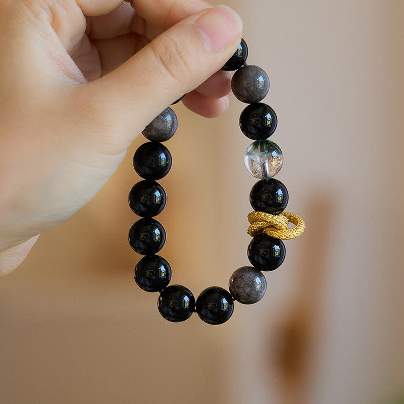Nimara Ritual Natural Silver Sheen Obsidian Dragon Green Phantom Protection Bracelet