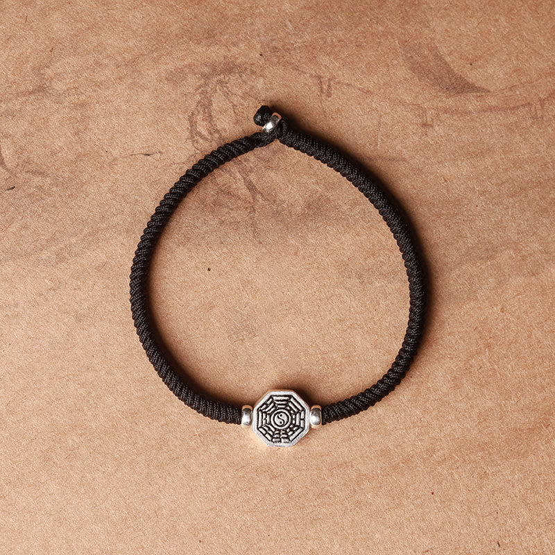 Nimara Ritual 925 Sterling Silver Yin Yang Bagua Symbol Cinnabar String Concentration Bracelet