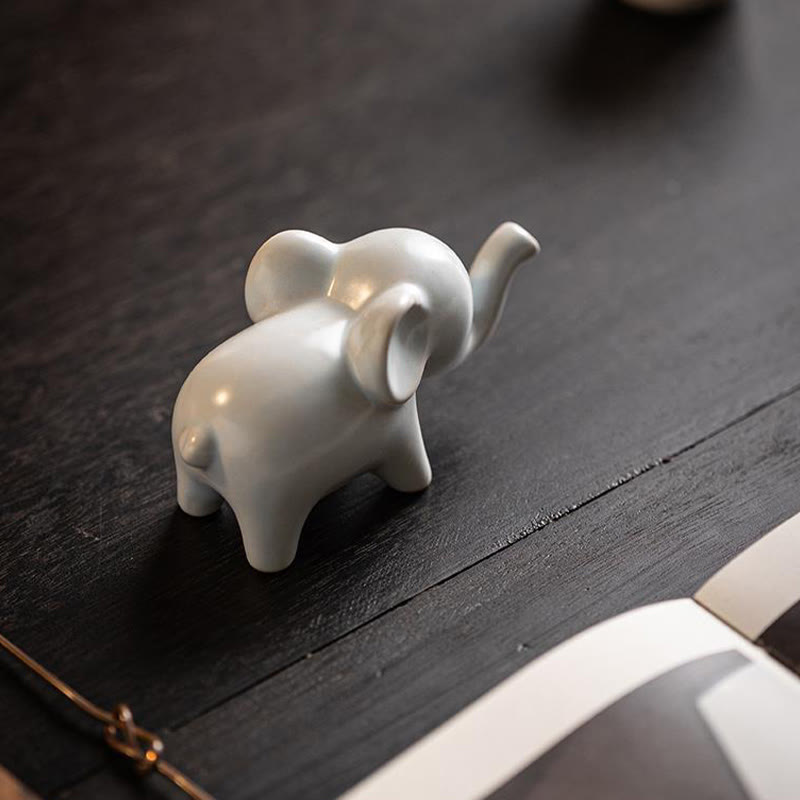 Nimara Ritual Small Ceramic Elephant Home Tea Pet Figurine Desk Decoration