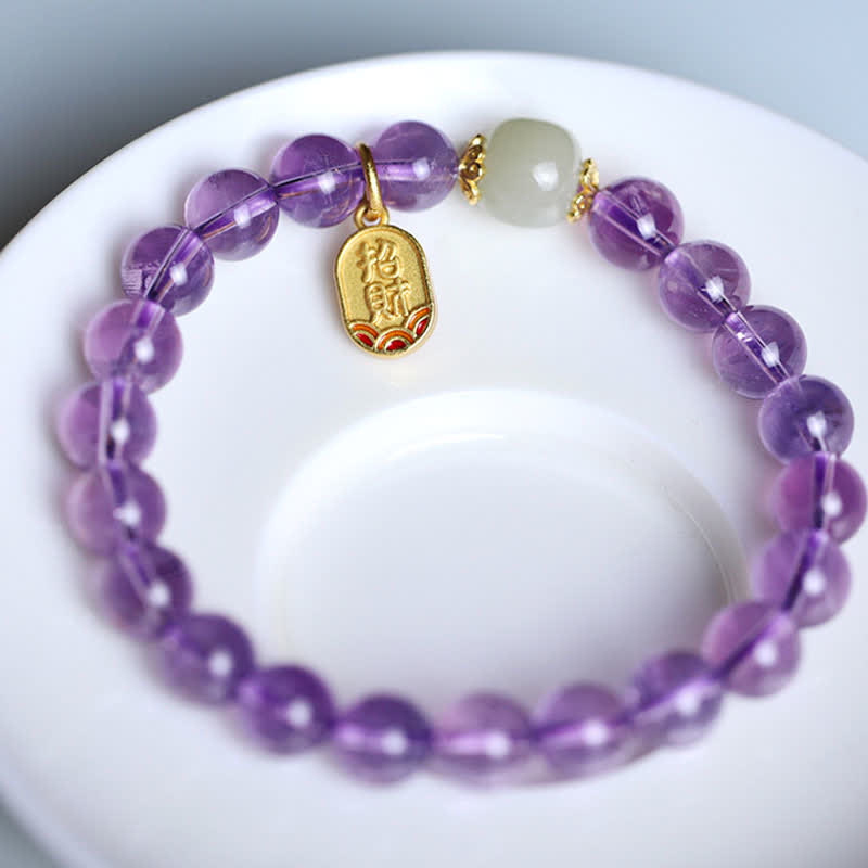 Nimara Ritual Natural Amethyst Crystal Hetian Jade Healing Charm Bracelet