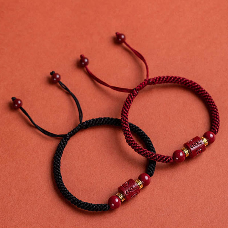 Nimara Ritual Tibet Cinnabar Om Mani Padme Hum Engraved Blessing Braided Bracelet
