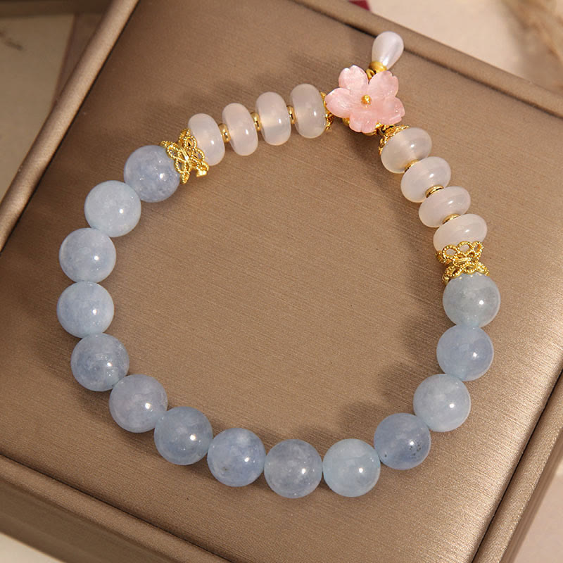 Nimara Ritual Aquamarine White Agate Pearl Abacus Beads Flower Healing Bracelet