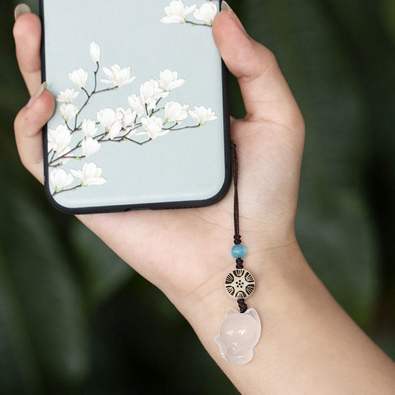 Nimara Ritual Natural Chalcedony Fox Harmony Phone Hanging Decoration